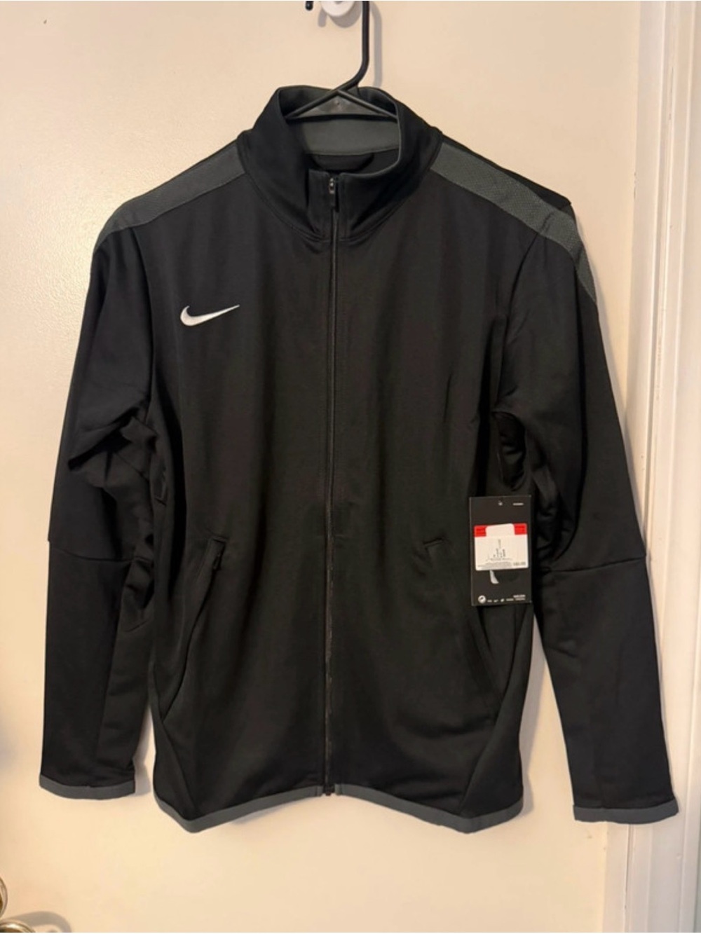 Nike Black Youth Full-Zip Hoodie Jacket with Gray Shoulder Accents